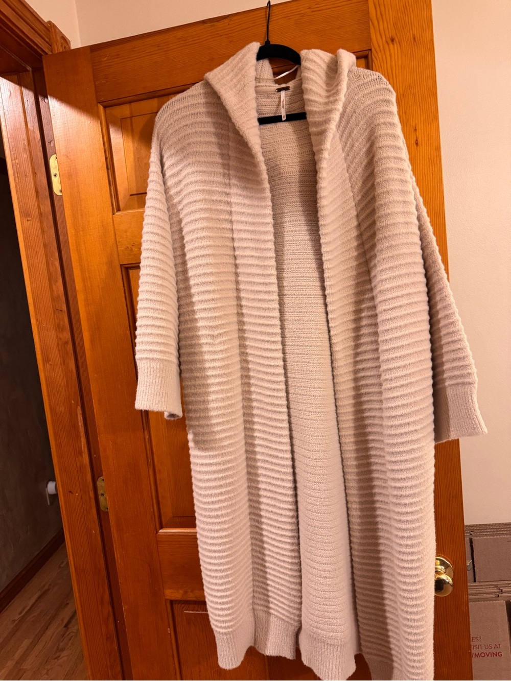 Free People Cream Ribbed Hooded Longline Cardigan